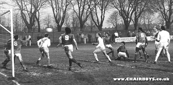 Kevin Day (hidden) scorers against Barking on Saturday 29th November 1986