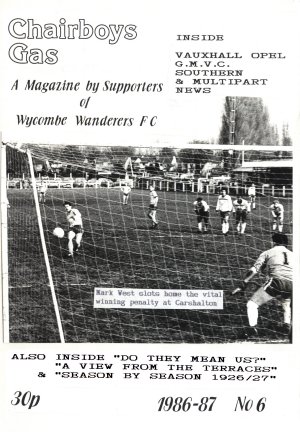 Chairboys Gas - cover of Issue No.6 - Mark West converts a vital penalty against Carshalton Athletic