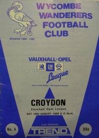 Wycombe v Croydon - programme cover 16th August 1986