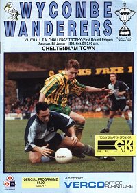 Wycombe v Cheltenham programme - Jan 1993