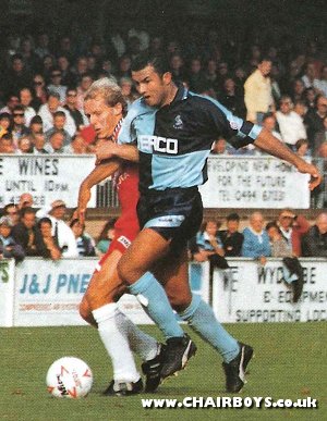 Hakan Hayrettin is challenged by Gillingham's Neil Smillie - 4th September 1993 - picture by Paul Dennis