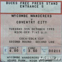 Wycombe v Coventry matchday ticket