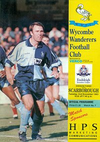Wycombe v Scarborough programme - 2nd November 1993 - Steve Thompson on the cover