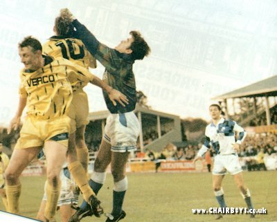 Parkin punches away - with Glyn Creaser and Keith Scott in close attention for Wycombe - Bristol Rovers v Wycombe 14th November 1993 - picture Paul Dennis