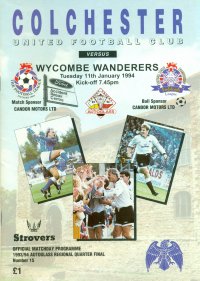 Colchester v Wycombe programme - 11th January 1994