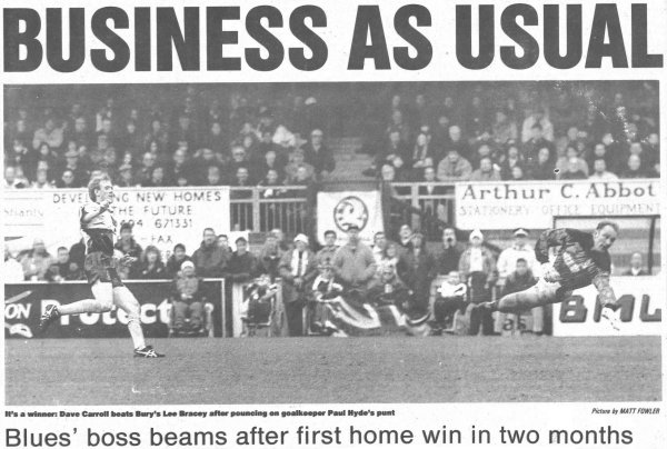 Press cutting Wycombe v Bury 5th March 1994 from Bucks Free Press