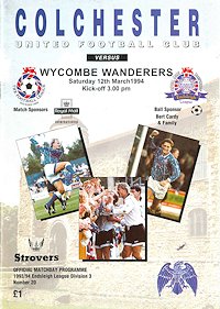 Colchester v Wycombe programme - 12th March 1994