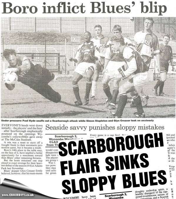 Press cuttings Scarborough v Wycombe 16th April 1994 including Bucks Free Press