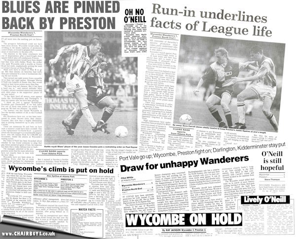 Press cuttings Wycombe v Preston 7th May 1994 Bucks Free Press and various nationals