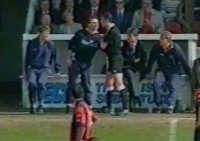 Martin O'Neill and referee Paul Rejer clash at Dean Court - 8th April 1995