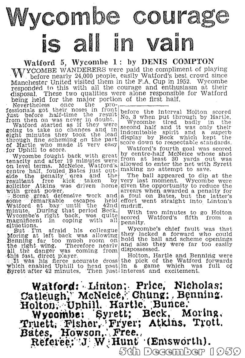 Watford v Wycombe press montage - December 1959