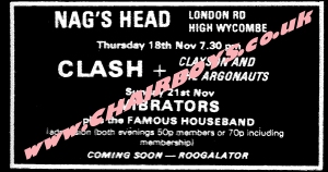 The Clash at The Nags Head 18th November 1976 - advert from the Bucks Free Press