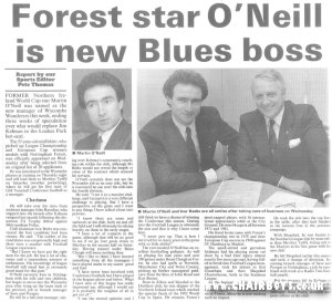 Martin O'Neill signs his first contract with the Wanderers - February 1990