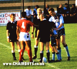 Glyn Creaser shakes hands with Forest Captain - Adams Park 9th August 1990 - Picture Paul Lewis