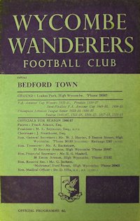 Wycombe v Bedford Town programme cover November 1966