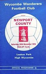 Wycombe v Newport programme 24th November 1973