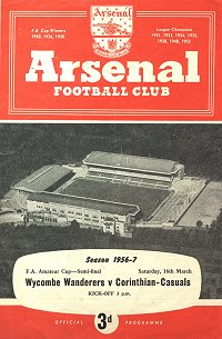 Wycombe v Corinthian Casuals programme cover 16th March 1957