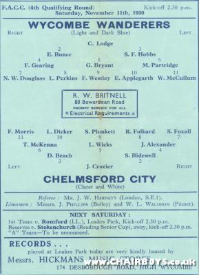 Team line-ups from 1950