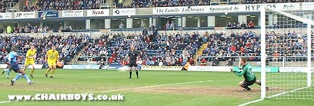 Steve Brown converts his penalty against Tranmere