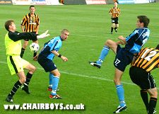 Craig Faulonbridge and Roger Johnson in a late goalmouth scramble