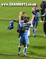 Matt Bloomfield celebrates with Anthony Grant