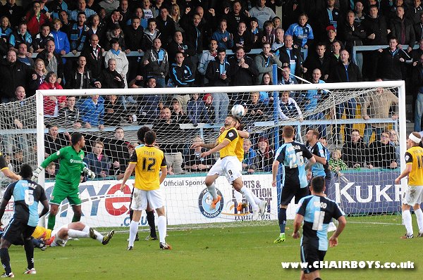 The ball is on its way in against Northampton - goalscorer Aaron Holloway is out of the picture to the left