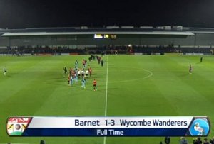 Barnet v Wycombe full-time score from live TV transmission shown in USA and Canada