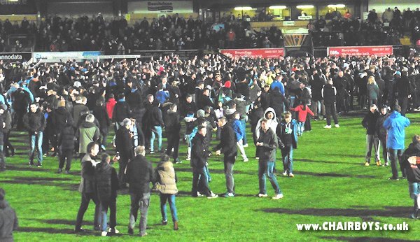 Wanderers players celebrate Paul Hayes' opening goal against Plymouth