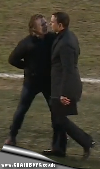 Gareth Ainsworth and Derek Adams come face to face after the final whistle at Home Park - still from match video