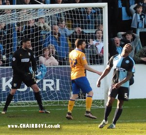 Anthony Stewart can't believe that Jason MCarthy's shot has gone wide against Mansfield