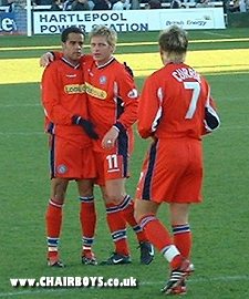 Danny Senda, Dannie Bulman and goalscorer Darren Currie after Saturday's 1-1 draw at Hartlepool
