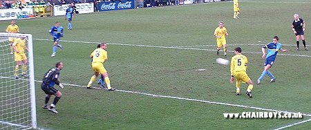 Roger Johnson thumps in Wycombe's fourth goal