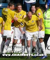 Former Wanderer loanee Richard Walker celebrates another goal against Wycombe