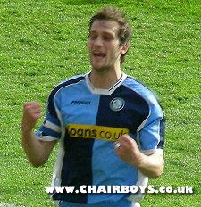 Roger Johnson celebrates at Rushden