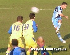 Stefan Oakes sends in the free-kick that produced a goal mouth scramble