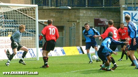 Andy Bell scores Wycombe's third goal against Colchester