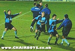 Celebration after Norwich missed their seventh penalty