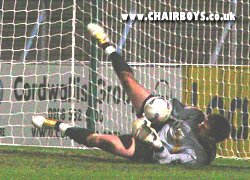 Steve Williams saves SYCOB's sixth kick in the penalty shoot out. He then got up to score the winner
