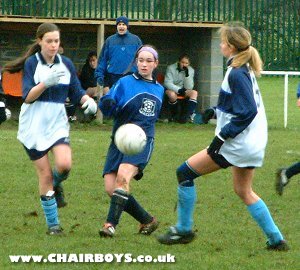 Wanderers Ladies in action against Stocklake earlier this season - Heather Scutchings and Sophie Bowden in Wanderers white change strip