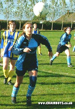 Sophie Bowden - opened her account for the season against Thame - Claire Perkins is the Wanderers player in the background