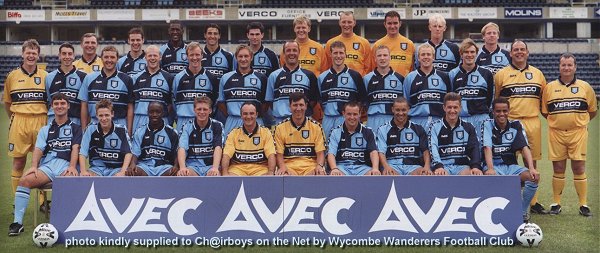 Wycombe Wanderers Team Photo taken July 1999
 Photo kindly supplied to Chairboys on the Net
 by Wycombe Wanderers Football Club
