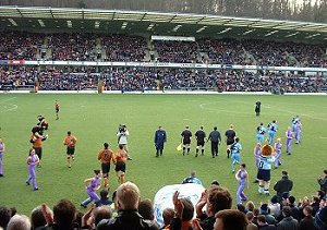 The teams come out at the start of a great day for Wycombe fans - picture Paul Lewis